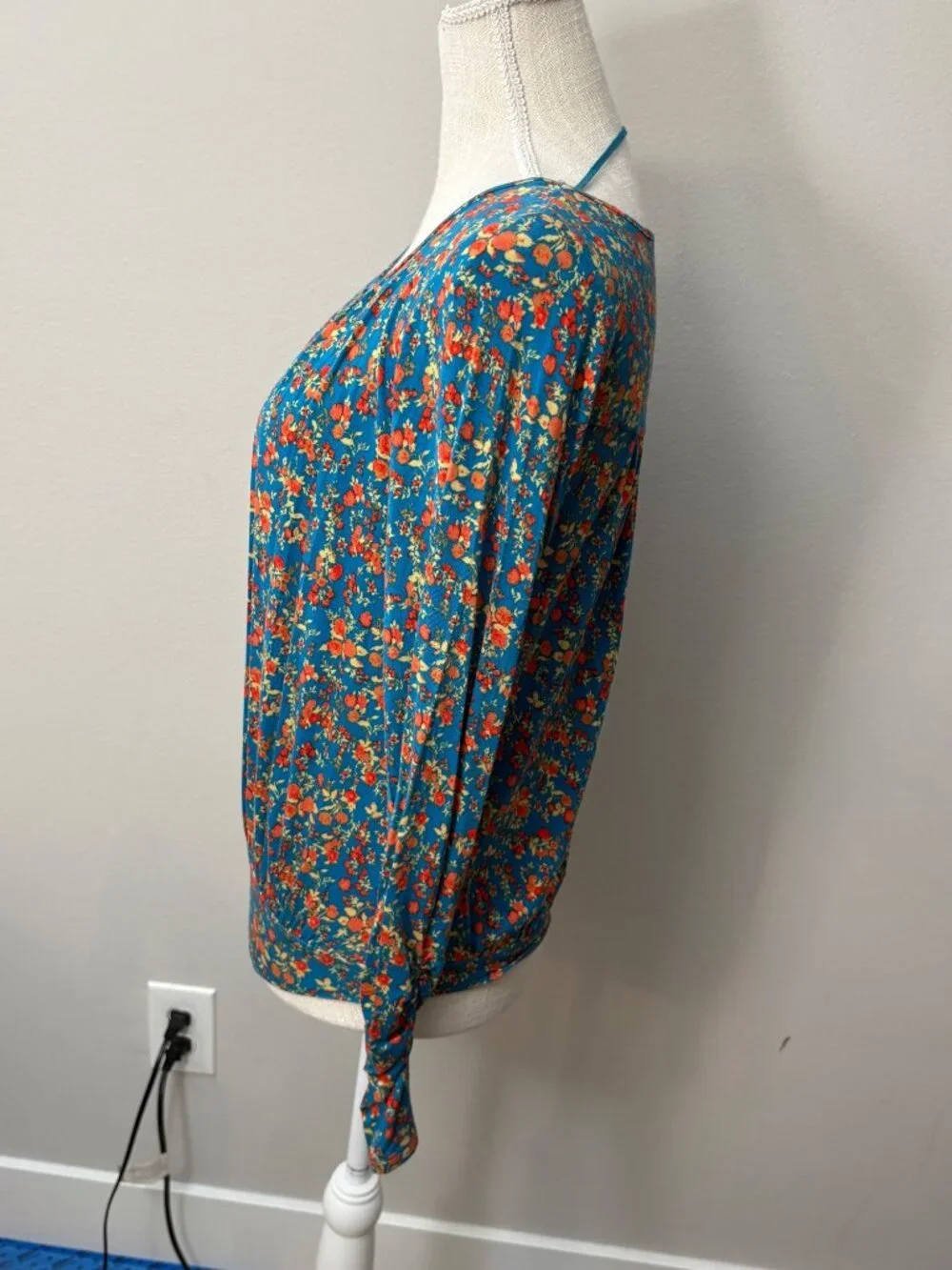 NEW Free People Kaya Turquoise Floral Keyhole Cutout Thong Bodysuit Long-Sleeve